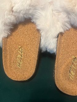 White Faux Fur Slide Slippers with Cork Sole