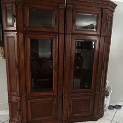Vintage Cherry  Wood Curio Cabinet With Glass Doors PRICE IS NOGOTIABLE!! 