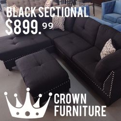 Black Sectional W/ Ottoman 