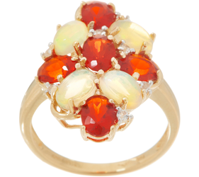 14k gold opal and fire opal ring