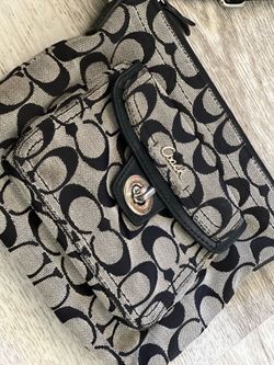 Coach Signature C Canvas Turnlock Flap Crossbody Bag Black Gray Jacquard Y2K