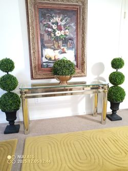 Nice And Clean Gold Metal Frame With Glass Top Entryway Or Console Table