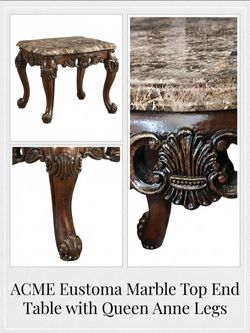 Set of 2 ACME Eustoma Marble Top End Table with Queen Anne Legs in Walnut