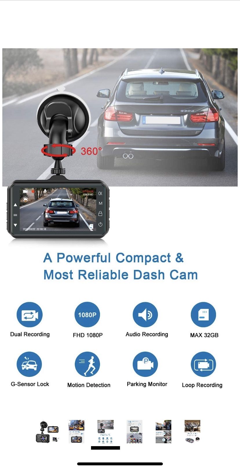 Dash Cam Front and Rear CHORTAU Dual Dash Cam 3 inch Dashboard Camera Full HD 170° Wide Angle Backup Camera with Night Vision WDR G-Sensor Parking Mo
