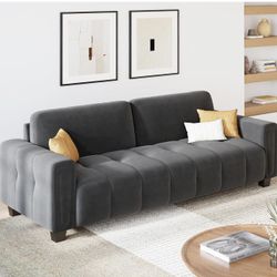 Gray Velvet 3 Seater Sofa Couch 