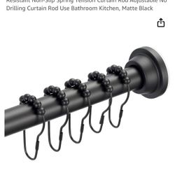 Matte Black Shower Curtain Rod 42-71 inches with Set of 16Hooks