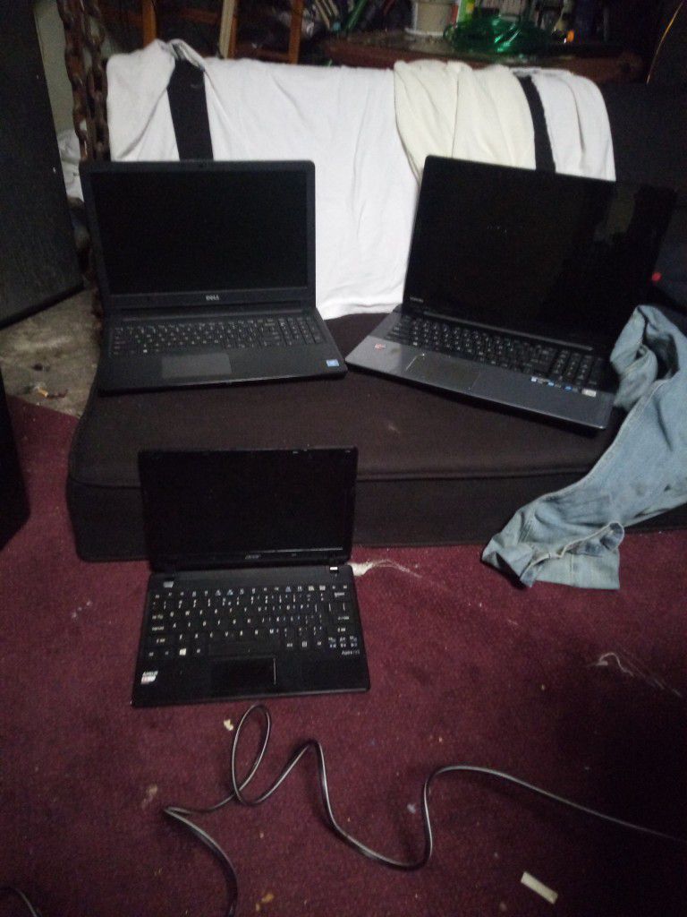 Three Laptops Acer Dell Toshiba