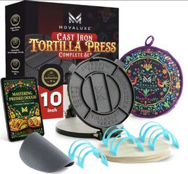 Cast Iron Tortilla Maker Complete press Kit
Pre-Seasoned 10in