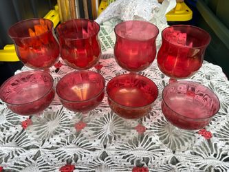 Set of 8 Red Glass Stemware Goblets