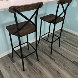 Bar Stools With Backrests Wood And Wrought Iron 