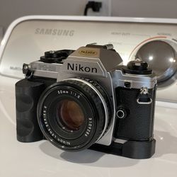 Nikon FG-20 with 50mm f1.8 pancake lens and 3D printed grip