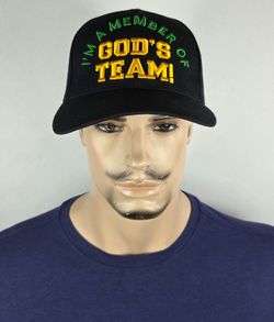 Jesus Im A Member Of Gods Team Black Adjustable Unisex Baseball Cap Gold Hat