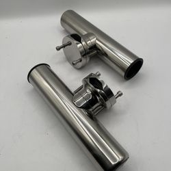 (2 Pieces) Rail Mount Clamp-on Fishing Rod Holder, Stainless Steel, 1" To 1.75"( AFR)