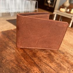 Men’s Genuine Cowhide Leather Bifold Wallet – Handcrafted Vintage Brown