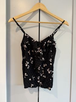 Black Ruffle Camisole Top with Pink Bows, Size S