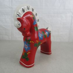 Russian Folk Art Hand Painted Vintage Wooden Toy Horse 11" Tall


