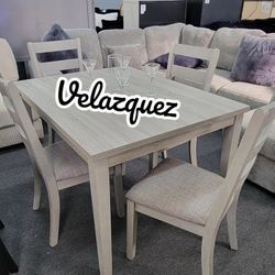 ✅️✅️5 pc grey finish wood dining table set padded seat chairs✅️✅️✅️