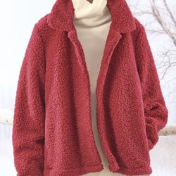 sherpa fleece red 1x woman’s jacket coat fashion
