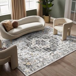 9x12 Area Rugs - Machine Washable Rugs for Living Room,Boho Area Rug with Non-Slip Backing, Stain Resistant Vintage Medallion Rug