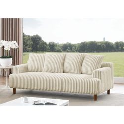 Cream Ribbed Fabric 3-Seater Sofa