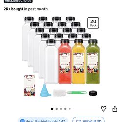 20pcs 16oz Juice Bottles, Plastic Juicing Bottles with Caps, Clear Drink Containers with Lids for Drinking, Smoothie and Other Beverages