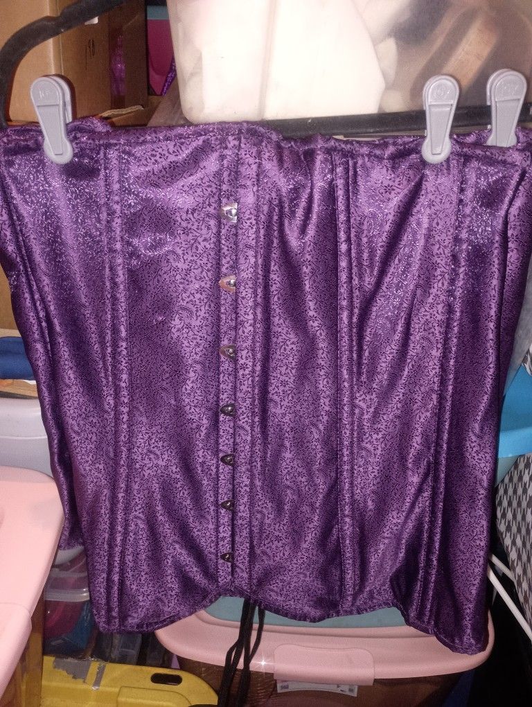 Purple Boned Lace Up And Hook Corset
