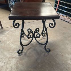 Solid wood and wrought iron end tables