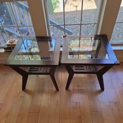 2 Wooden Glass top End Tables 