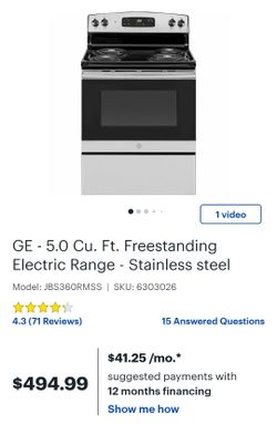 New GE 5 Cu. Ft. Freestanding Range.