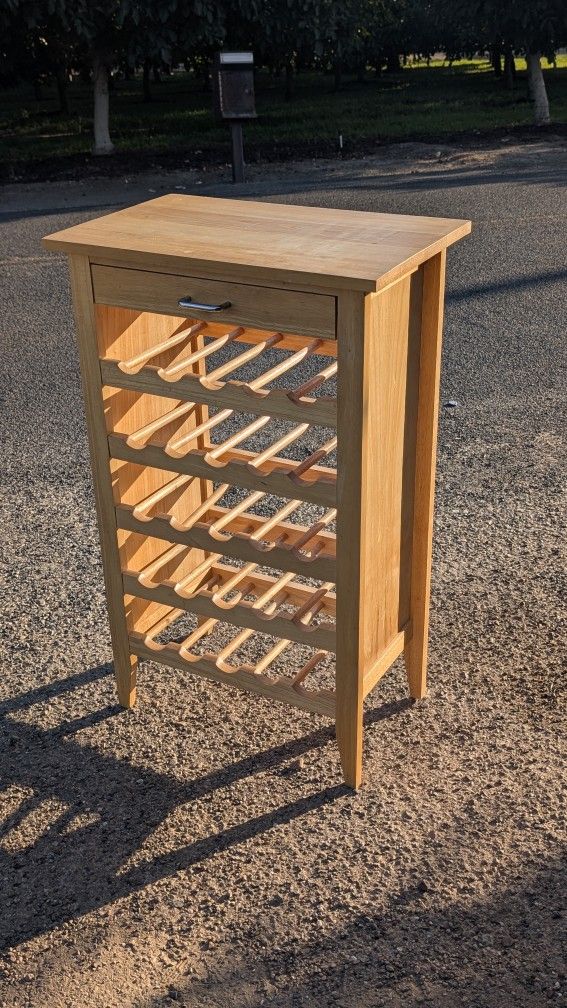 Natural Wood Wine Rack with Drawer Holds 20 Bottles Free Standing Storage