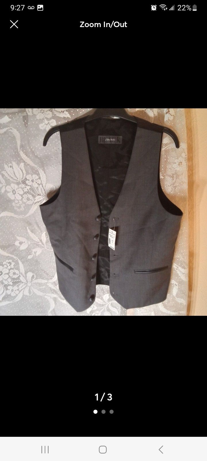 NWTGS Black by Vera Wang Men's Suit Vest Sz S