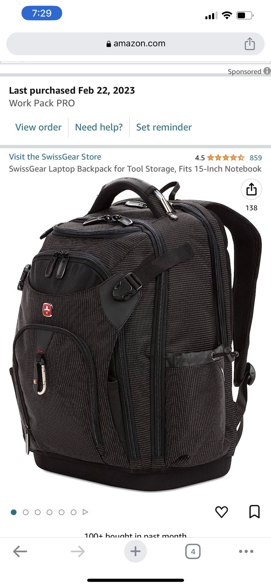 SwissGear Laptop Backpack for Tool Storage