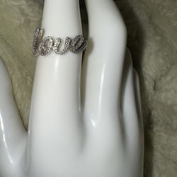 EUC 0.14 CT. T.W. Diamond "LOVE" Ring in Sterling Silver, size 6.5 