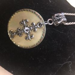 Mother Of Pearl Cross Pendant Sterling Silver Chain