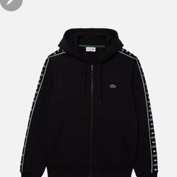 NEW LACOSTE MEN'S LOGO STRIPE ZIP-UP HOODIE IN BLACK JACKET! 🐊👕 