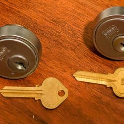 2 x Vintage Russwin Mortise Lock Cylinders +2 Blank Keys , locksport, rekey