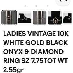 VINTAGE VICTORIAN ERA RING REAL WHITE GOLD AND DIAMOMD WITH ONYX READ PICTURE DESCRIPTION 