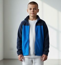 Columbia Sweatshirt Boys  Large  Blue Color Block Full Front Zip Fleece Sweater