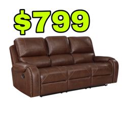 Beautiful New 87” Double Reclining Sofa W/ Center Drop-Down Cup Holders, Receptacles and USB Ports