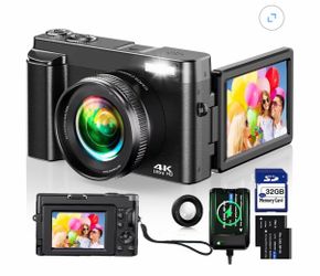 Digital Camera 4K Vlogging Camera for Youtube with 180° Flip Screen,32GB SD Card,48MP 16X Zoom,Autofocus Video Camera for Travel,TikTok