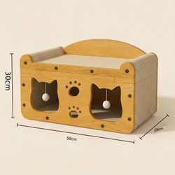 cat scratching board and bed