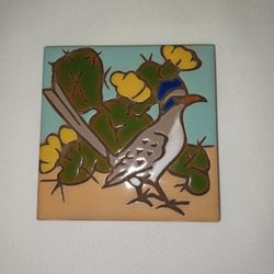 MAG MOR STUDIOS SOUTHWESTERN ROAD RUNNER BIRD COASTER TRIVET WALL PLAQUE TILE  4 X 4