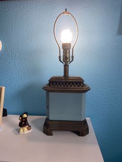 Blue Ceramic Table Lamp with Brass Base