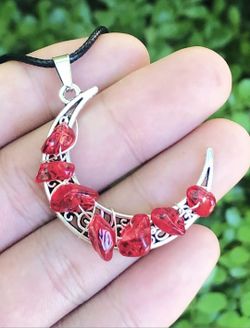 NEW Healing Red Crystal Stone Moon Necklace 