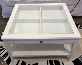 White Glass Top Coffee Table with Drawer