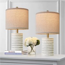 18.25" Modern Accent Ceramic Table Lamp Set of 2 for Bedroom White Desk Decor Bedside Lamps for Living Room Study Room Office Dorm Farmhouse Nightstan