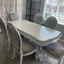 Dining Table 6 Chairs With Two Extra Leaf Inserts 