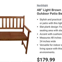 48" Light Brown Acacia Wood Outdoor Patio Bench