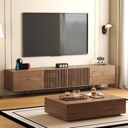 Mid-Century Modern TV Stand and Expandable Coffee Table Set Walnut Finish, Stylish Storage Combo for Living Room or Bedroom  Sleek Modern D
