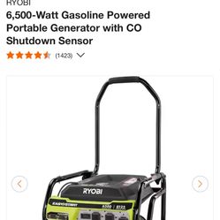 RYOBI 6,500-Watt Gasoline Powered Portable Generator with CO Shutdown Sensor 2.0k
